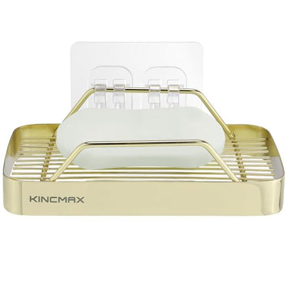 Premium Stainless Steel Soap Holder - Durable with 360-Degree Ventilation - Strong Adhesive Soap Bar Hold - Dish Caddy for Shower Wall Bathroom Mirror Kitchen - Gold