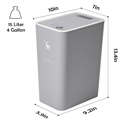 XPIY Trash Can with Lid, 2 Pack 4 Gallons/15 Liters Garbage Can | Small plastic waste basket with press top, dog proof design for bathroom|kitchen|bedroom|office use. (WhiteGrey) - color: WhiteGrey