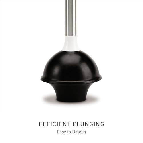 simplehuman Toilet Plunger with Holder Set, Magnetic Drip-Free Cover, Narrow Flange for Modern Low-Flow Toilets, Hidden Dome Storage, Stainless Steel, White - color: White, style: Toilet Plunger