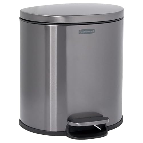 Rubbermaid Stainless Steel Semi-Round Step-On Trash Can, 1.6-Gallon, Charcoal, Small Wastebasket with Lid for Home/Kitchen/Bathroom/Office - style: Semi-Round Step-On
