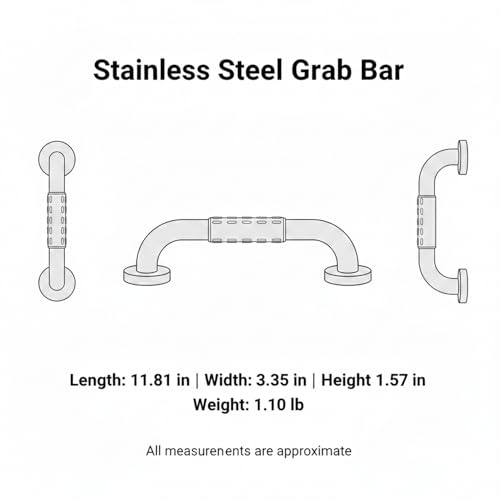 Stainless Steel Shower Grab Bar with Luminous Ring, Textured Non-Slip Bathroom Rail, 11.8 Inch White