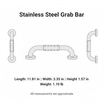 Stainless Steel Shower Grab Bar with Luminous Ring, Textured Non-Slip Bathroom Rail, 11.8 Inch White
