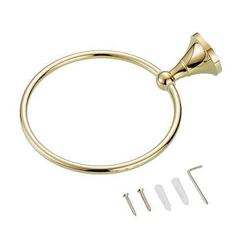7Trees Bathroom Lavatory Towel Ring Wall Mount Hanging Towel Ring Aluminum Oxide Wall Mounted, Polished Gold