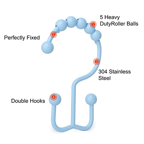 Shower Curtain Hooks, Goowin Shower Curtain Rings, Stainless Steel Shower Curtain Hooks Rust Proof Free Sliding Double Shower Hooks for Curtain, Shower Curtains & Liners (Blue) - color: Blue