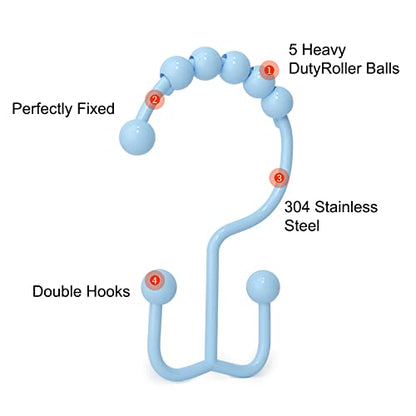 Shower Curtain Hooks, Goowin Shower Curtain Rings, Stainless Steel Shower Curtain Hooks Rust Proof Free Sliding Double Shower Hooks for Curtain, Shower Curtains & Liners (Blue) - color: Blue