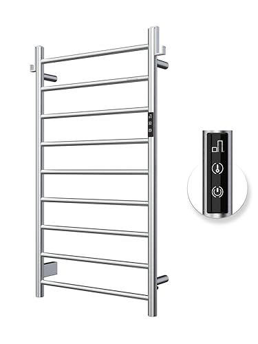 Z&Zhanle Heated Towel Rack for Bathroom,Wall Mounted Electric Towel Rack with Timer and LED Indicator, 9-Bar Towel Warmer, Stainless Steel Polished, Hard-Wired/Plug-in