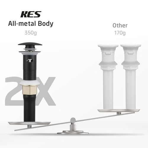 KES All Metal Bathroom Sink Drain with Strainer Basket Hair Catcher Anti Clog Pop Up Drain Stopper for Lavatory Vanity Vessel Sink with Overflow, Rustproof 18/8 Stainless Steel Matte Black S2013A-BK - color: Black, style: for sink WITH overflow,1-pack