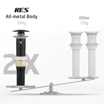 KES All Metal Bathroom Sink Drain with Overflow, 2 Pack, Lavatory Vanity Pop Up Drain with Detachable Hair Catcher, Rustproof 18/8 Stainless Steel, Matte Black, S2013A-BK-P2 - color: Black, style: for sink WITH overflow,2-pack