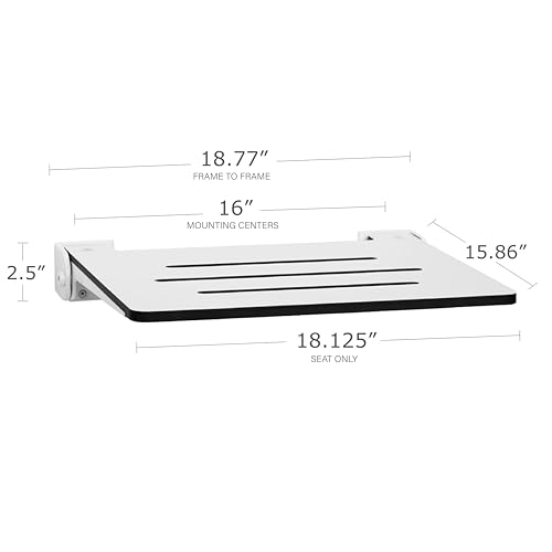 Seachrome 18 inch Silhouette Slimline Folding Wall Mount Shower Bench Seat, White Seat with White Frame - color: White Seat With White Frame