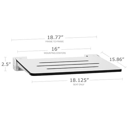 Seachrome 18 inch Silhouette Slimline Folding Wall Mount Shower Bench Seat, White Seat with White Frame - color: White Seat With White Frame