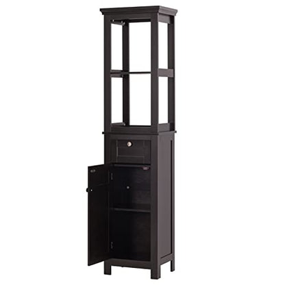 Spirich Slim Bathroom Storage Cabinet, Tall Narrow Cabinet with Door and Shelves, Freestanding Linen Tower (Espresso) - color: Espresso