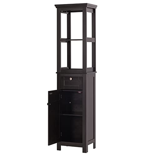 Spirich Slim Bathroom Storage Cabinet, Tall Narrow Cabinet with Door and Shelves, Freestanding Linen Tower (Espresso) - color: Espresso