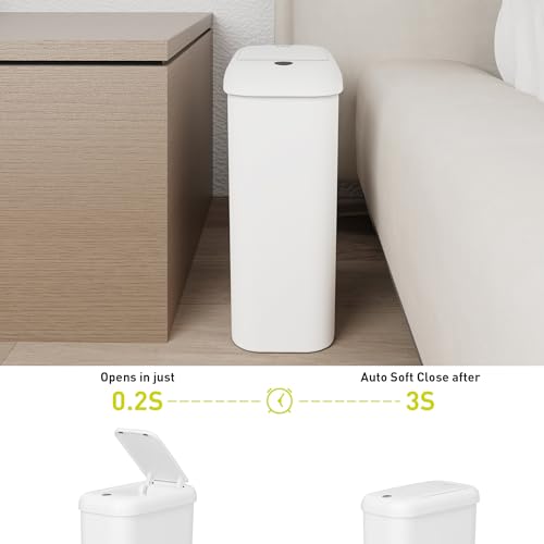 EKO Small Automatic Trash Can Starter Set - Includes 2.6 Gallon Slim Touchless Bathroom Garbage Bin Plus 80-Count of 2.6 Gallon Extra-Strong Drawstring Small Trash Bags