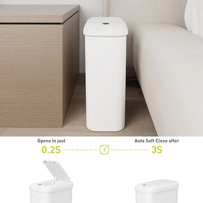 EKO Small Automatic Trash Can Starter Set - Includes 2.6 Gallon Slim Touchless Bathroom Garbage Bin Plus 80-Count of 2.6 Gallon Extra-Strong Drawstring Small Trash Bags