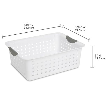 Sterilite Medium Ultra™ Basket, Open Plastic Storage Bin, White, 6 Pack | Classic Storage Organizer Baskets for Countertops, Pantry Shelves, Kitchen Cabinets, Laundry Rooms & Home Offices