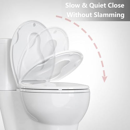 Toilet Seat, Round Toilet Seat with Toddler Seat Built in, Potty Training Toilet Seat Round Fits Both Adult and Child, with Soft Close, Never Loosen, Easy Install and clean - White, Round - color: White, size: Round with Toddler Seat