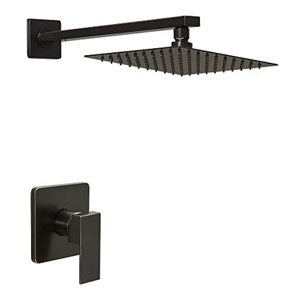 Oil Rubbed Bronze Shower Faucet Set, Single Function Shower Trim Kit with Rough-in Valve, Square Rain Shower Head System Included Extra Long Shower Arm for Bathroom - color: Oil Rubbed Bronze, style: Shower Faucet