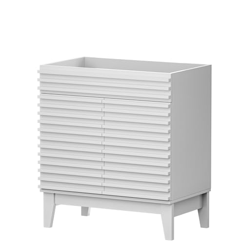 APRILSOUL 30" Bathroom Vanity, Mid-Century Bathroom Vanity Cabinet with 2 Soft Closing Doors, Freestanding Bathroom Cabinet, Particleboard Frame with Wood Grain Laminate, White (Sink Not Included) - color: White, size: 30 Inch