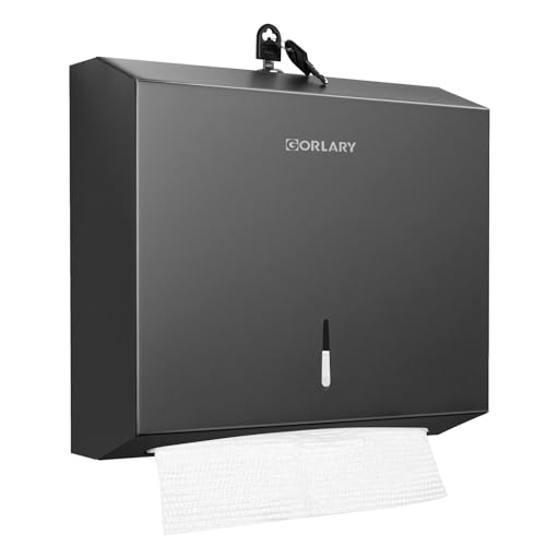 Gorlary Commercial Paper Towel Dispenser Wall Mount, Matte Black | C-Fold Multifold Trifold Hand Paper Towel Dispenser, Stainless Steel Tissue Holder for Bathroom, Office, Lockable - color: Medium-black