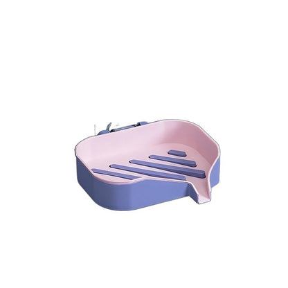 1pc Double Layer Soap Dish Wall Mounted Bathroom Soap Holder with Drain Holes Creative Color Matched Design Adhesive No Drill Installation (Pink Purple)