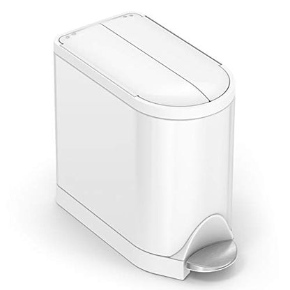 simplehuman Butterfly Step Can, 10L / 2.6 Gallon Compact Bathroom Trash Can, Low Lid Clearance, Slim Profile, 150,000-Step Pedal, Lid Shox® Silent Close, White Steel - size: 10 liter White