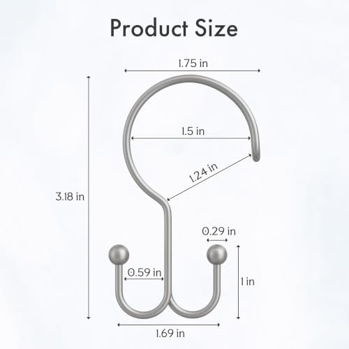 Bathway Matte Nickel Shower Curtain Hooks Ring, 12 Pcs Double Sided Shower Hooks, Rust Proof Metal Shower Hooks for Bathroom, Anti-Drop Shower Rings for Shower Curtain & Liners - color: Matte Nickel, style: Double-layer Shower Hooks