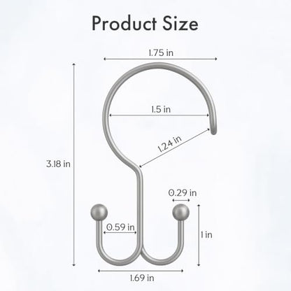 Bathway Matte Nickel Shower Curtain Hooks Ring, 12 Pcs Double Sided Shower Hooks, Rust Proof Metal Shower Hooks for Bathroom, Anti-Drop Shower Rings for Shower Curtain & Liners - color: Matte Nickel, style: Double-layer Shower Hooks