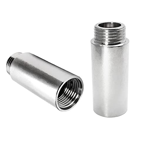 2pcs Shower Head Extension Arm Adapters | 1/2PT Male to 1/2PT Female Thread, 40mm/1-9/16 Inch Length, Stainless Steel, Cast Pipe Fitting Coupler - size: 40 mm