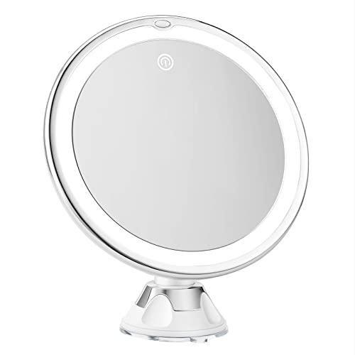 Snowflakes 10x Magnifying Lighted Makeup Mirror with Lights, Suction Cups, and 360° Swivel – Touch Control, 3 Light Modes – Ideal for Home, Bathroom Vanity, and Travel