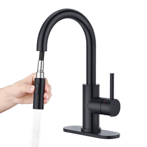 CREA Bathroom Faucet with Pull Out Sprayer,Black Bar Sink Faucets for Small Kitchen Mini Pre Wet Bar Vanity,Single Handle Pull Down 2 Modes,cUPC/NSF - color: A-Black