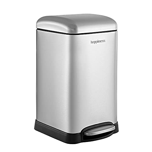 happimess Betty Retro Mini 3.2 Gal Step Trash Can, Platinum Silver | Soft-Close Lid, Fingerprint Proof, Removable Liner, Stainless Steel, Hands-Free Pedal - color: Chrome