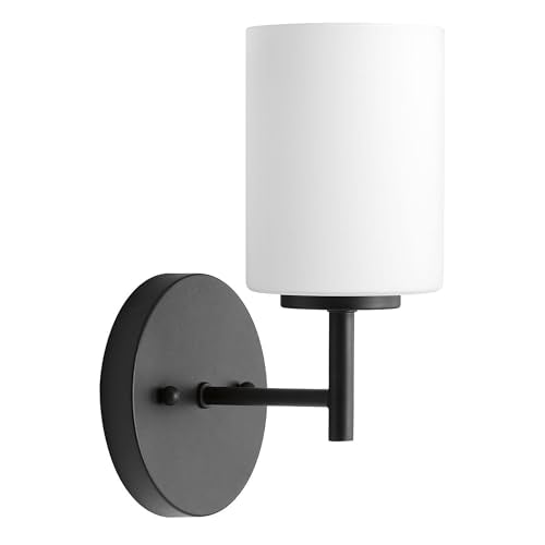 Progress Lighting Replay Collection 1 Light Bathroom Vanity Light, Modern Bath Lighting Fixture with Etched White Glass Shades for Over The Mirror, Reversible Mounting, Textured Black - color: Textured Black, size: 1-Light