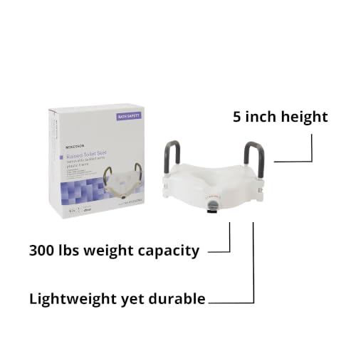 McKesson Raised Toilet Seat with Removable Padded Arms, White, 5 in, 1 ct | Lightweight, Fits Most Standard Toilets