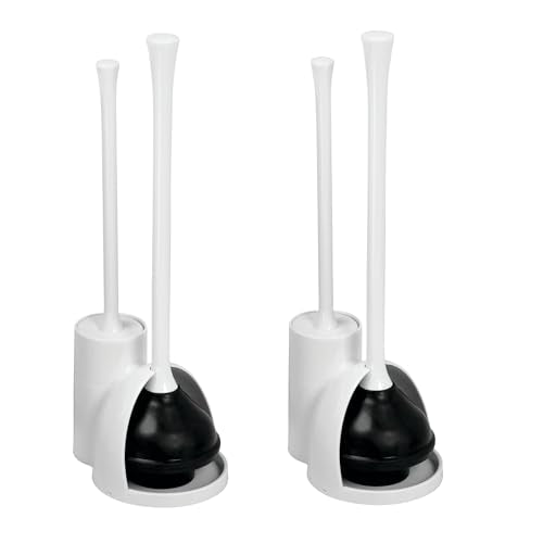 iDesign Compact Plunger Set, White, Set of 2 | Toilet Brush, Bathroom Cleaning, Storage - color: White, style: Pack of 2