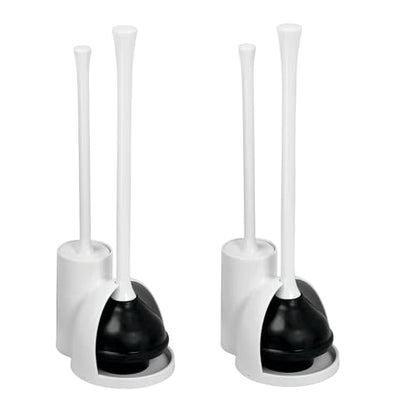 iDesign Compact Plunger Set, White, Set of 2 | Toilet Brush, Bathroom Cleaning, Storage - color: White, style: Pack of 2