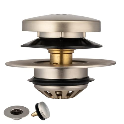 Tub Drain, 2 in 1 Pop-up Bathtub Plug with Hair Catcher | Easy Installation Bath Drain Stopper with Strainer, Brushed Nickel - color: Brushed Nickel