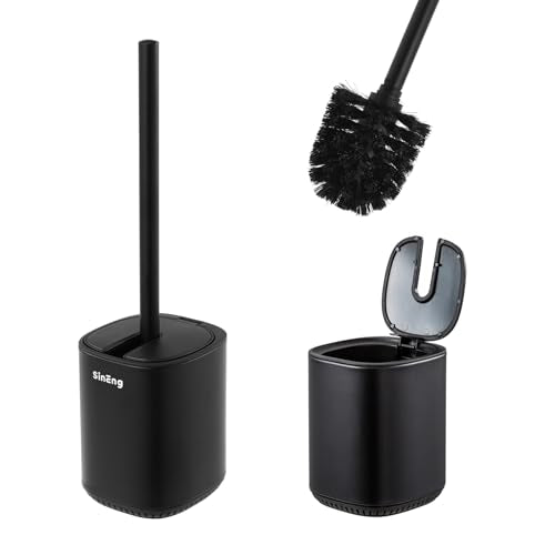 Toilet Brush and Holder Set Toilet Bowl Brush Stainless Steel Automatic Open lid Toilet Bowl Cleaner Brush with Durable Bristle Head Toilet Cleaning Brush for Bathroom - color: Black
