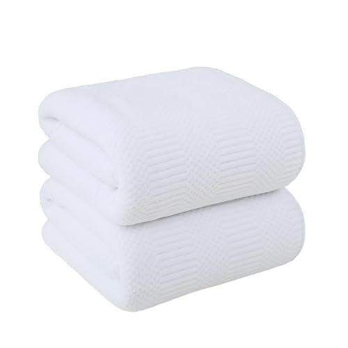 JML Bath Towels Set with Hook, 2 Pack, 30" x 60" | Microfiber, Lint Free, Oversized, Soft, Super Absorbent, Fast Drying, Use for Sport, Fitness, Yoga, Diamond Cross Grid White - color: Diamond Cross Grid White, size: 2 Pack (30 in x 60 in)