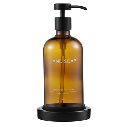 Glass Soap Dispenser Bathroom Set by Janxin, Foaming Kitchen soap Dispenser with Ceramic Tray for Dish Soap, Liquid Soap Dispenser for Hand Soap, Lotion, Body Wash (Amber) - color: Amber H