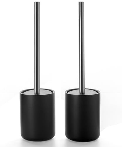 Ceramic Toilet Brush and Holder Set, Toilet Bowl Cleaner Brush | Freestanding Deep-Cleaning, Stainless Steel Handle, Small & Sturdy for Storage, Easy to Clean, Non-Scratching - color: Matt Black