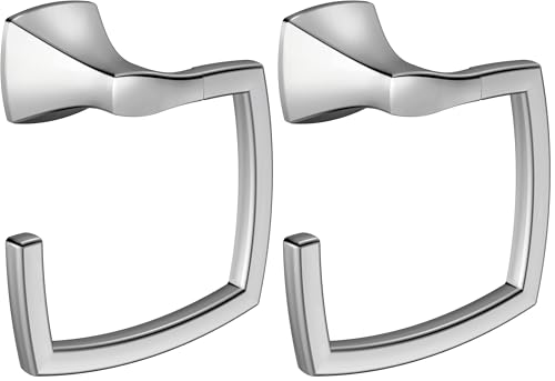 Moen YB5186CH Voss Collection Modern Square Wall Mount Bathroom Hand Towel Ring, Chrome (Pack of 2) - color: Chrome, size: 11.61 x 2.83 x 6.81 inches (Pack of 2)