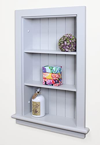 14x24 Aiden Recessed Wall Niche Medicine Cabinet Replacement, in The Wall Bathroom Cabinet Insert Shelf/Shelves, Made in North America, Real Wood, NO MDF, Beadboard, Light Gray - color: Light Gray 4 Shelf, size: 14x24