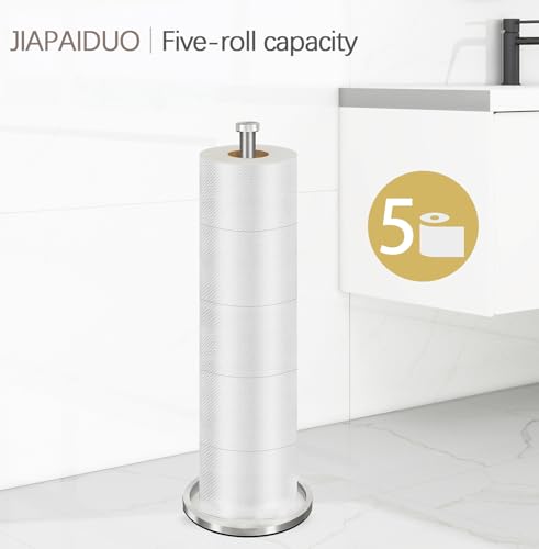 Toilet Paper Holder Stand with Reserve Function, Brushed Nickel Toilet Roll Holder Free Standing, Toilets Paper Storage Stand for 5 Rolls of Toilets Papers，Modern Design - color: Brush Nickel