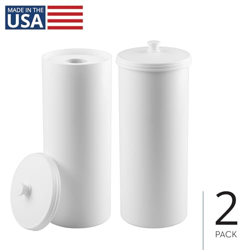 iDesign Freestanding Bathroom Toilet Paper Storage Holder, 2-Pack, White | With Lid, Holds 3 Extra Rolls - color: White, size: Pack of 2, style: Lid with Handle