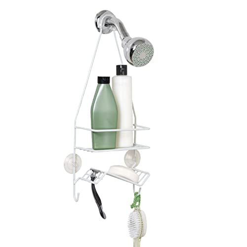Zenna Home Shower Caddy Hanging Bathroom Organizer, Stainless Steel Shower Rack with 1 Wire Shelf and Soap Dish, Rustproof Over Shower Head Storage System, White - size: 1 Shelf and Soap Dish, style: Narrow