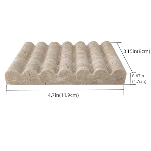 Travertine Soap Dish, Marble Self Draining Soap Holder, Sponge Holder for Bathroom, Sink, Kitchen, Jewelry Ring Dish (Beige), MSD100