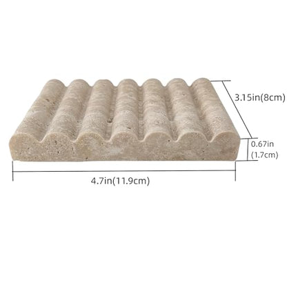 Travertine Soap Dish, Marble Self Draining Soap Holder, Sponge Holder for Bathroom, Sink, Kitchen, Jewelry Ring Dish (Beige), MSD100