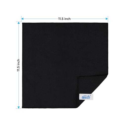HOMEXCEL 24PK Microfiber Cleaning Cloth, Cleaning Rag for Home, 11.5x11.5in | Reusable, Lint Free, Scratch-Free and Highly Absorbent Towels for Kitchen, Window and Glass, Cars, Black - color: Black