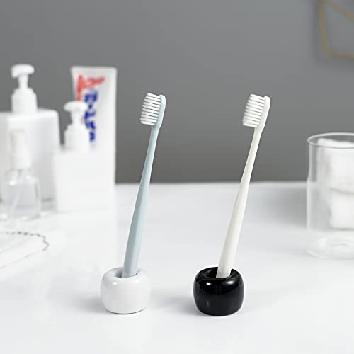 Mini Ceramic Couple Toothbrush Holder, Hand-Made Bathroom Toothbrush Holder, Electric Toothbrush Head Holder and Office Pen Holder 2-Piece Set (White) - color: White