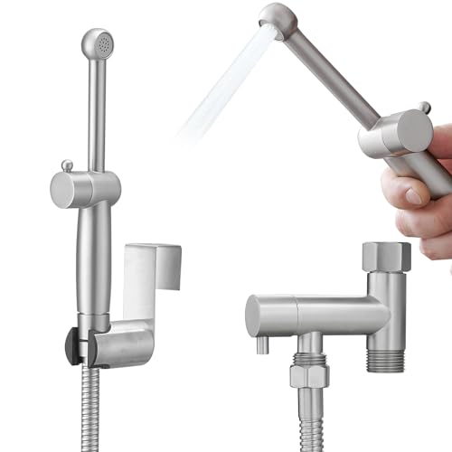 Brushed Nickel Handheld Bidet Sprayer Brass Bathroom Toilet Sprayer Bidet | Handheld Bidet Sprayer Attachment Set for Toilet Baby Cloth Diaper Spraying Kit for Pet Bathing and Feminine Care BATHLAVISH - color: Brushed Gold